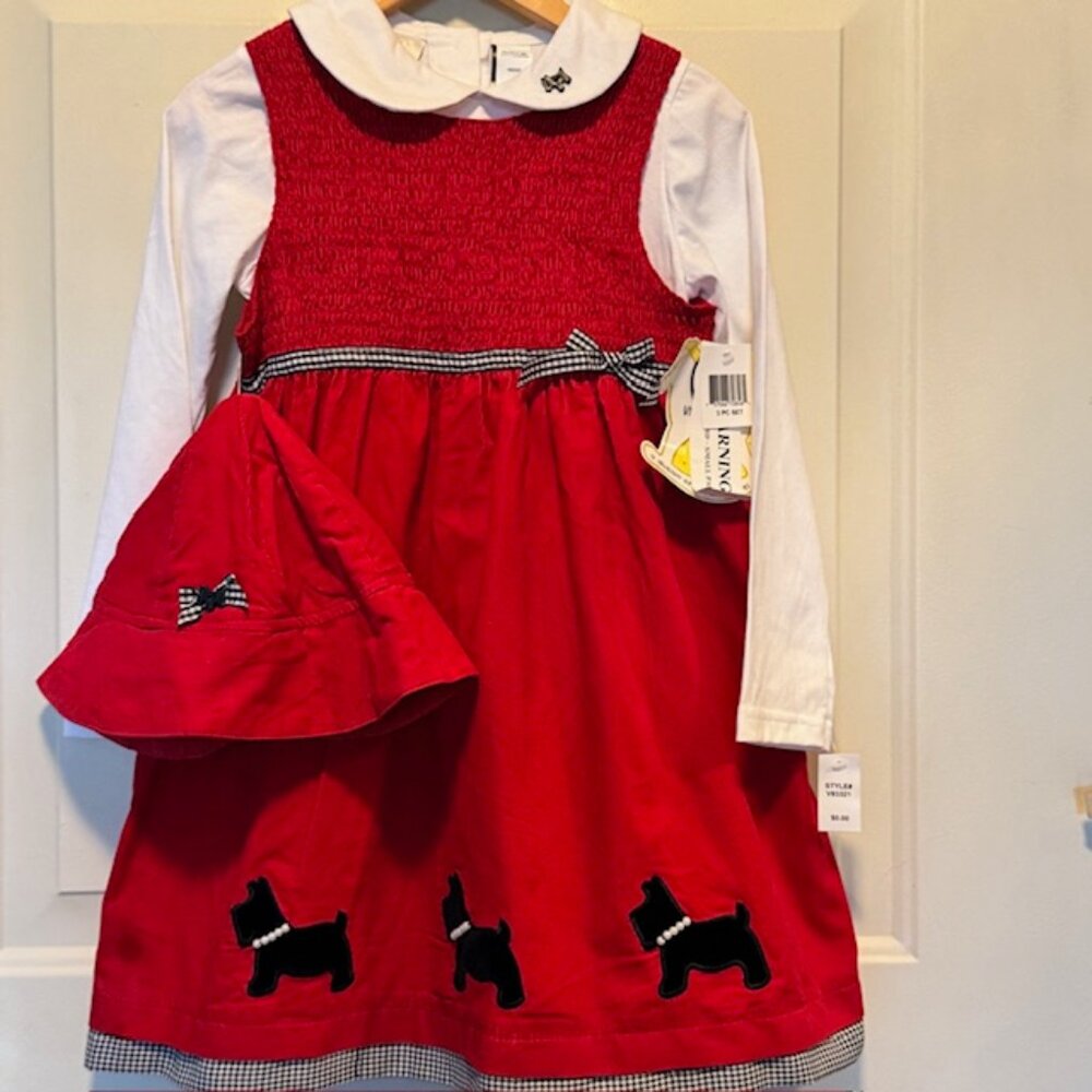 NWT Little Bitty Scottie Dog 3 pc Dress Set Sz 6
